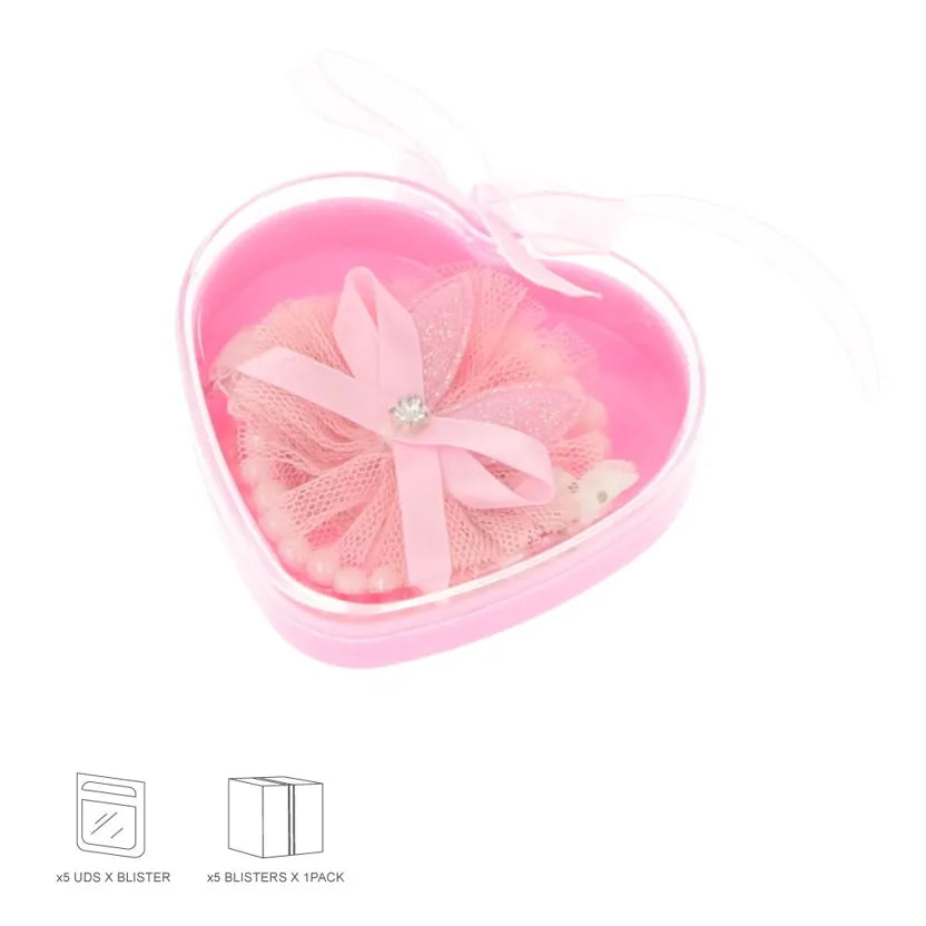 Set Enfant - Coffret 4 Élastiques et 1 Clip avec Tulle - Rose