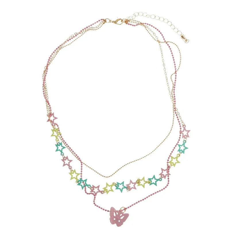 Collier Enfant Triple Chaîne - Etoiles et Papillon