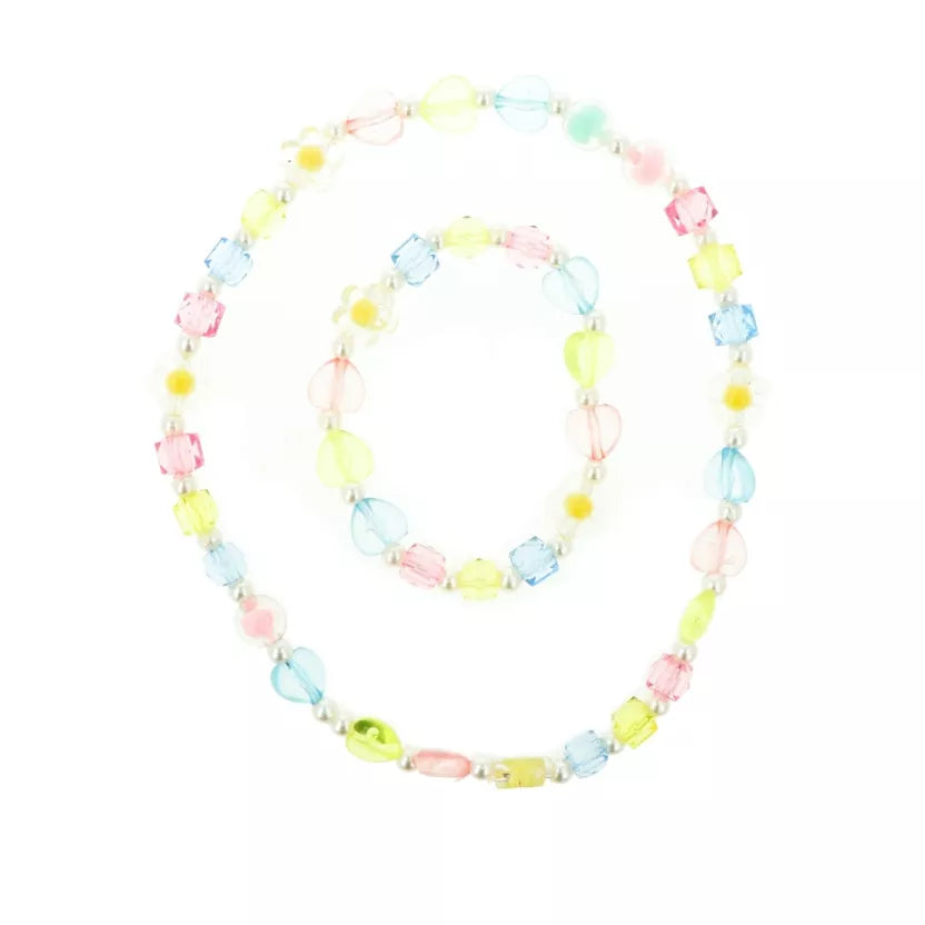 Ensemble Collier et Bracelet - Elastiques - Coeur et Fleur