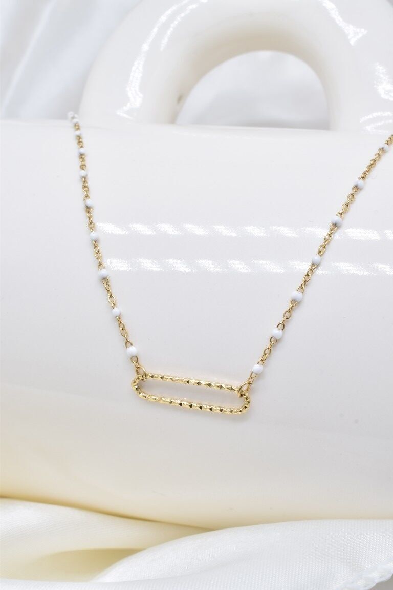 Collier émail blanc en acier inoxydable
