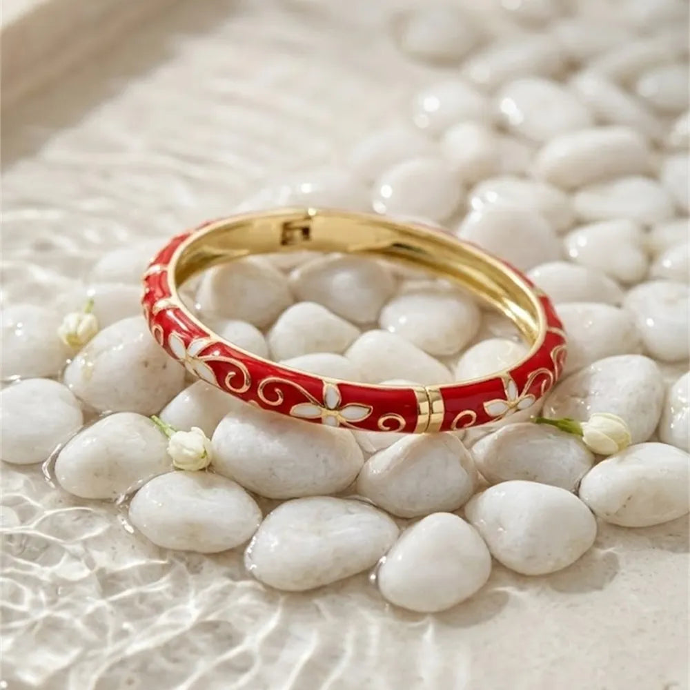 Bracelets Thaï Fleur Colorés en Laiton – Joncs Bohème Chic