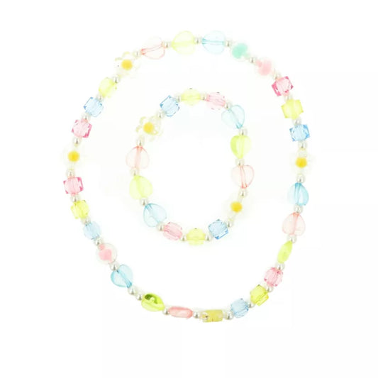 Ensemble Collier et Bracelet - Elastiques - Coeur et Fleur