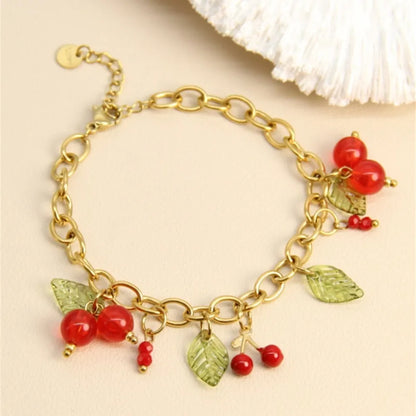 Bracelet Cerises & Feuilles – Le charme acidulé