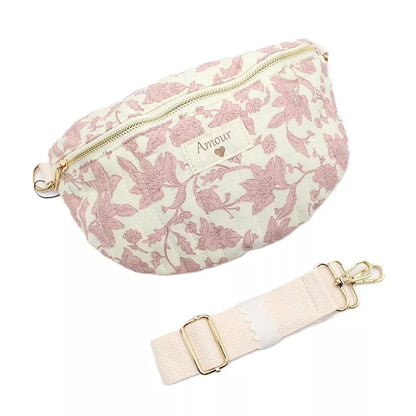 Sac Banane rose fleuri avec message « Amour »