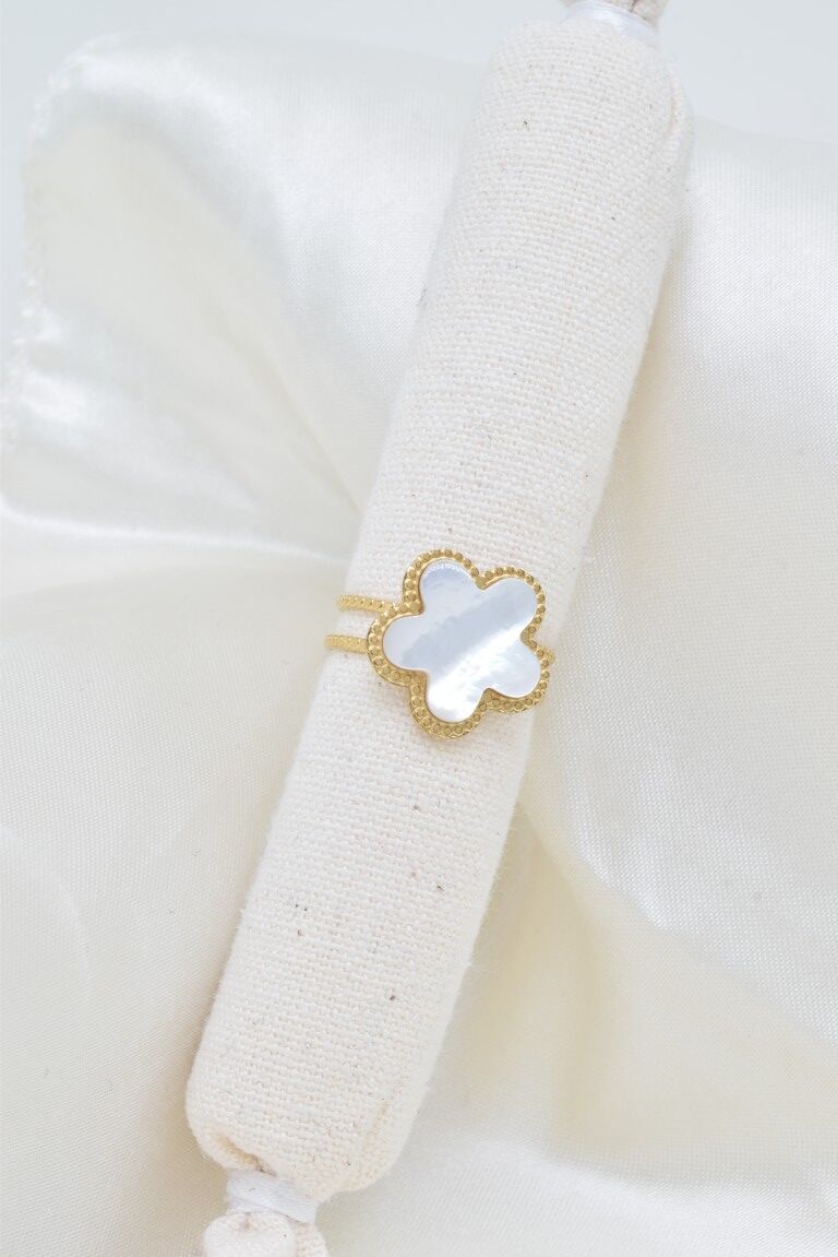 Bague fleur nacre en acier inoxydable