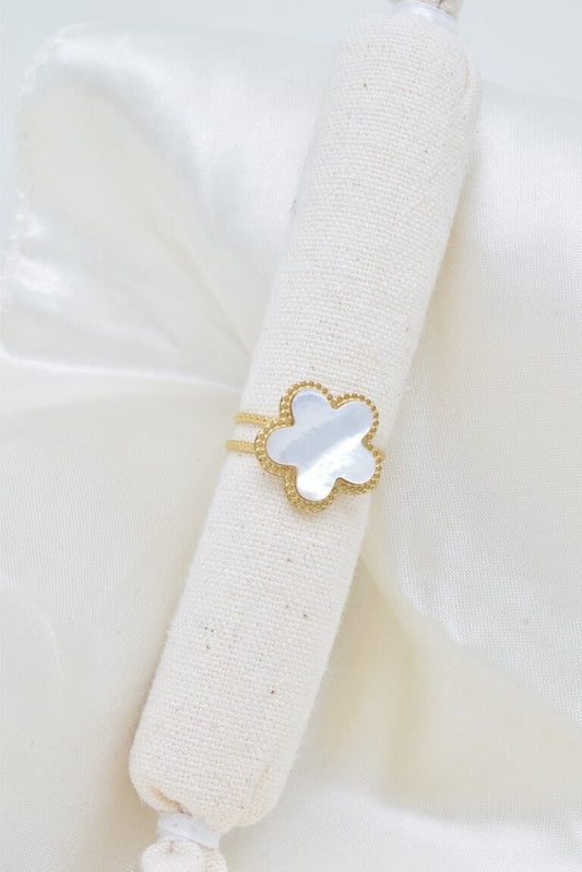 Bague fleur nacre en acier inoxydable