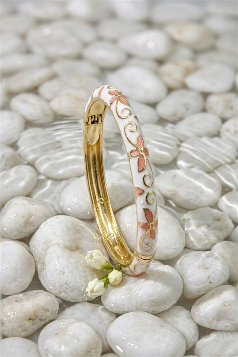 Bracelet Jonc Thaïlandais Émaillé – Motif Fleur Coloré